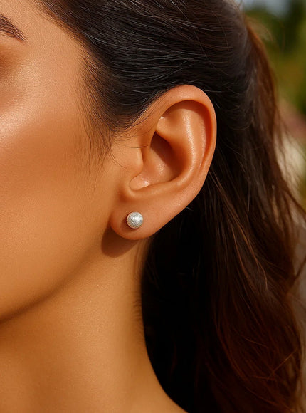 14k White Gold Ball Earrings with Crystal Cut Texture