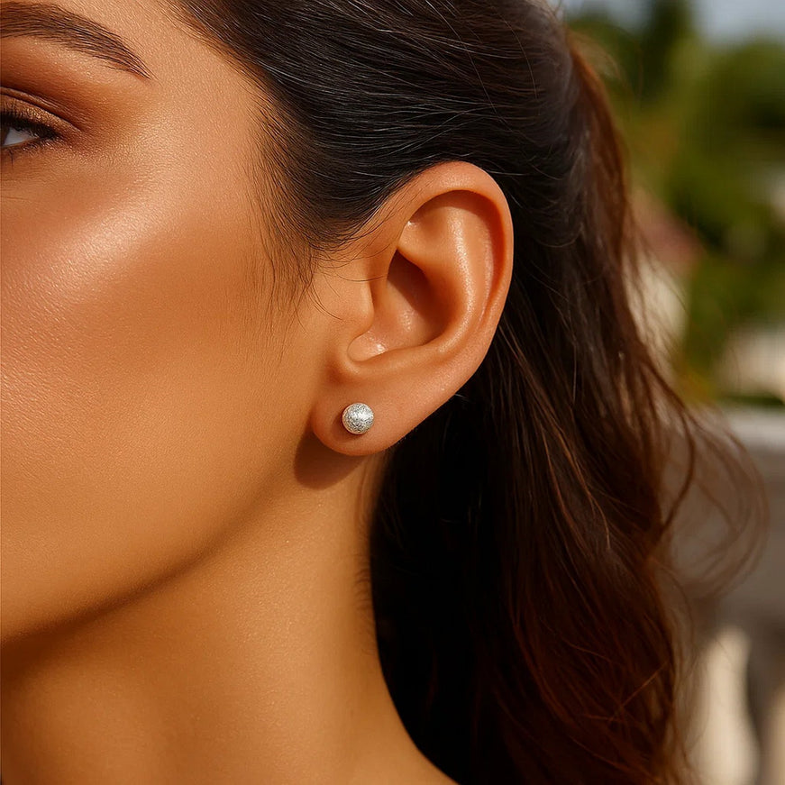 14k White Gold Ball Earrings with Crystal Cut Texture