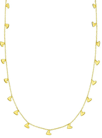 14K Yellow Gold Necklace with Dangling Hearts