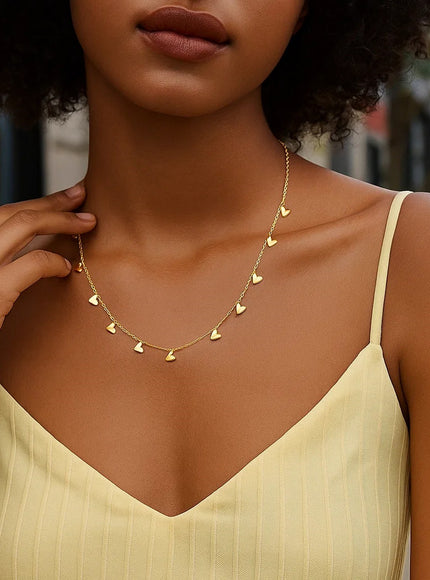 14K Yellow Gold Necklace with Dangling Hearts