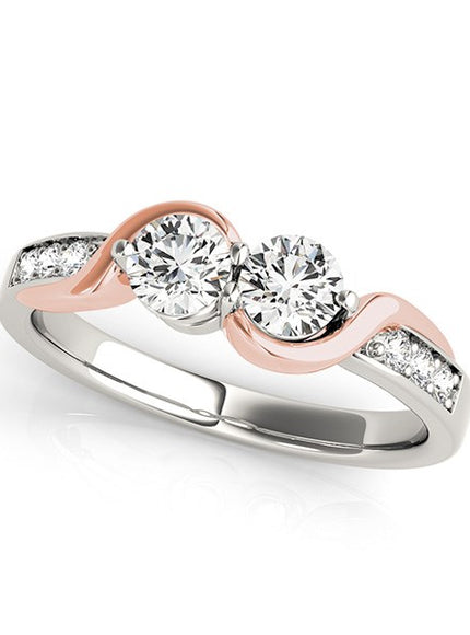 14k White And Rose Gold Round Two Diamond Curved Band Ring (5/8 cttw)