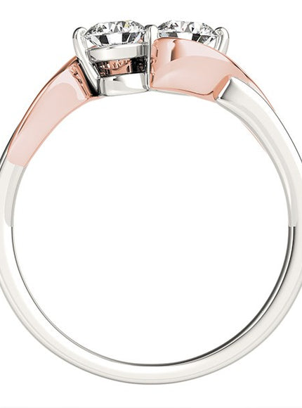 14k White And Rose Gold Round Two Diamond Curved Band Ring (5/8 cttw)