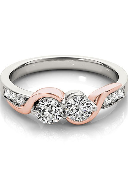 14k White And Rose Gold Round Two Diamond Curved Band Ring (5/8 cttw)