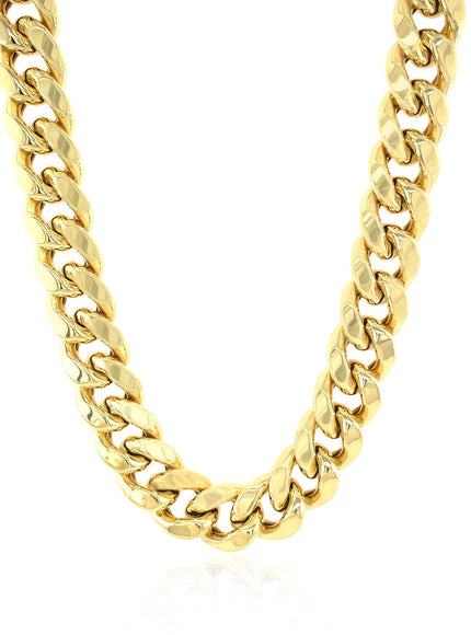 10.5mm 14k Yellow Gold Semi Solid Miami Cuban Chain