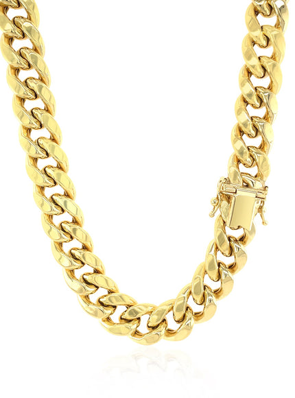 10.5mm 14k Yellow Gold Semi Solid Miami Cuban Chain