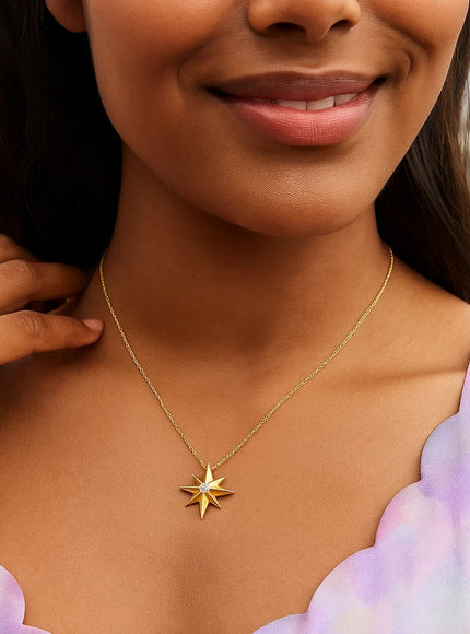 14k Yellow Gold High Polish North Star Necklace