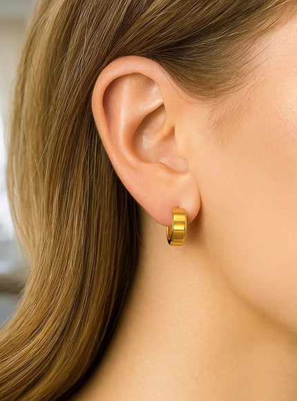 Small Tube Shaped Hoop Earrings in 14K Yellow Gold