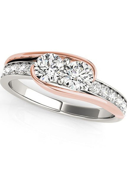 Two Stone Diamond Ring in 14k White And Rose Gold (3/4 cttw)