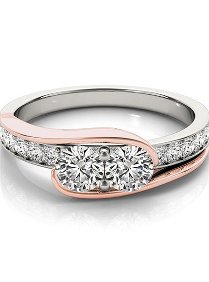 Two Stone Diamond Ring in 14k White And Rose Gold (3/4 cttw)