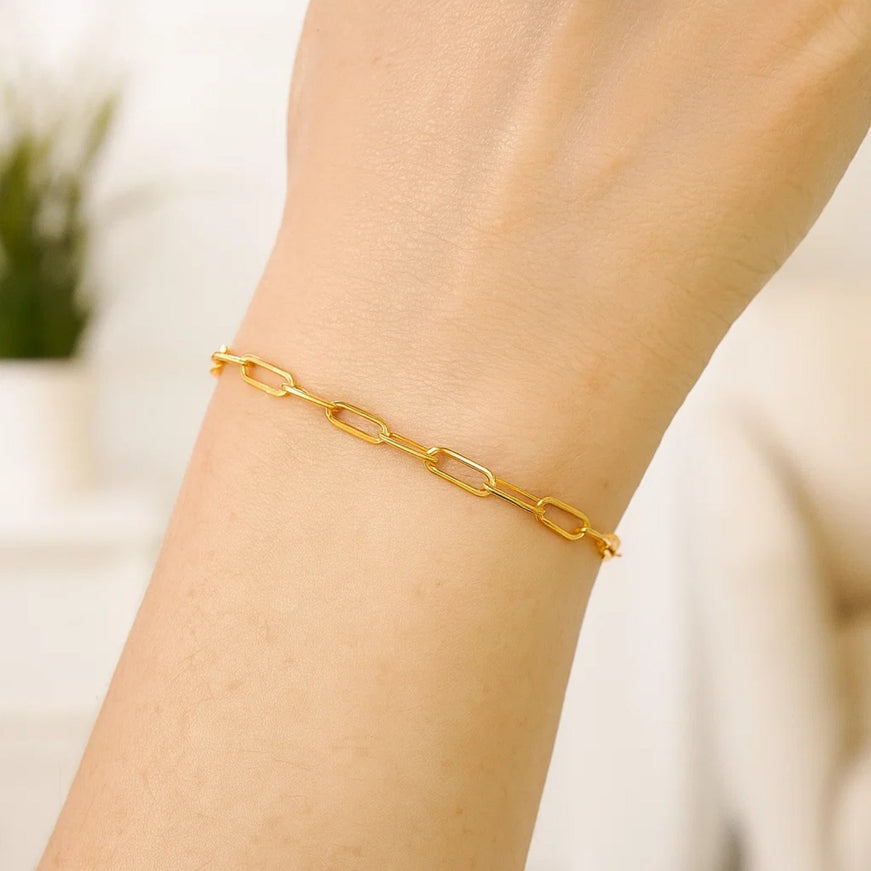 14K Yellow Gold Paperclip Bracelet (3.5mm)