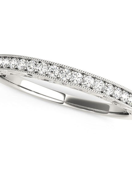 14k White Gold Milgrain Bordered Round Diamond Wedding Band (1/6 cttw)