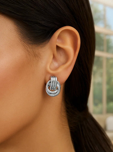 Polished Love Knot Earrings with Interlocking Rings (15mm)