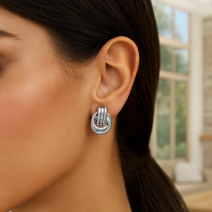 Polished Love Knot Earrings with Interlocking Rings (15mm)