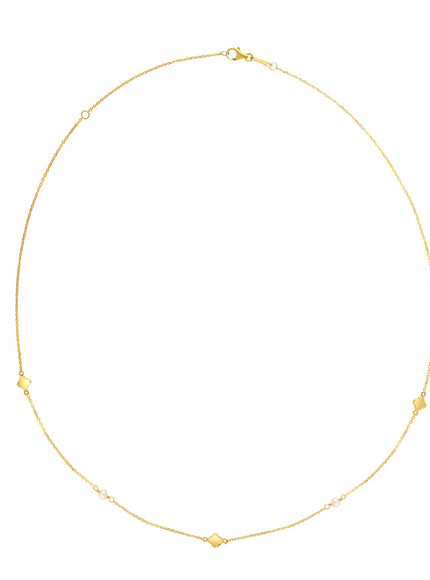 14k Yellow Gold Pearl Clover Necklace