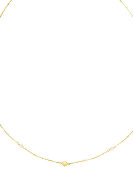 14k Yellow Gold Pearl Clover Necklace