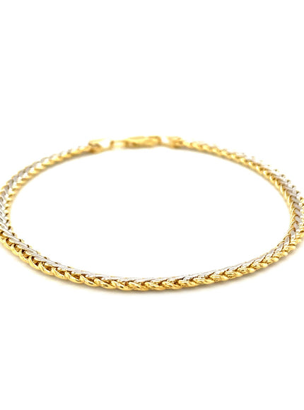 Two-Toned Fine Wheat Chain Bracelet in 10k Yellow and White Gold