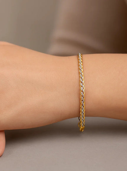 Two-Toned Fine Wheat Chain Bracelet in 10k Yellow and White Gold