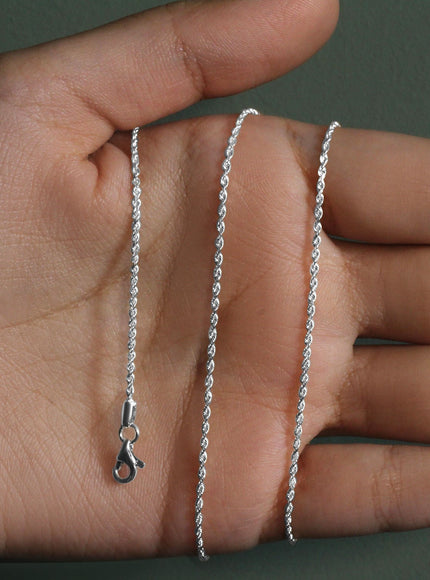 10k White Gold Solid Diamond Cut Rope Chain 1.4mm
