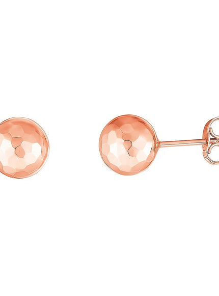 14k Rose Gold Ball Earrings with Faceted Texture