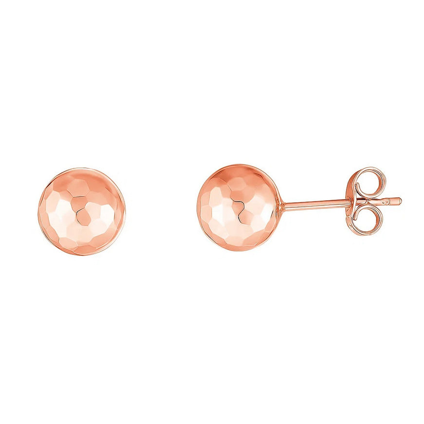 14k Rose Gold Ball Earrings with Faceted Texture