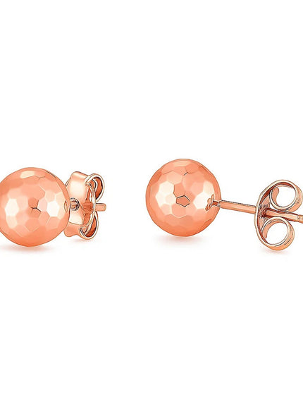 14k Rose Gold Ball Earrings with Faceted Texture
