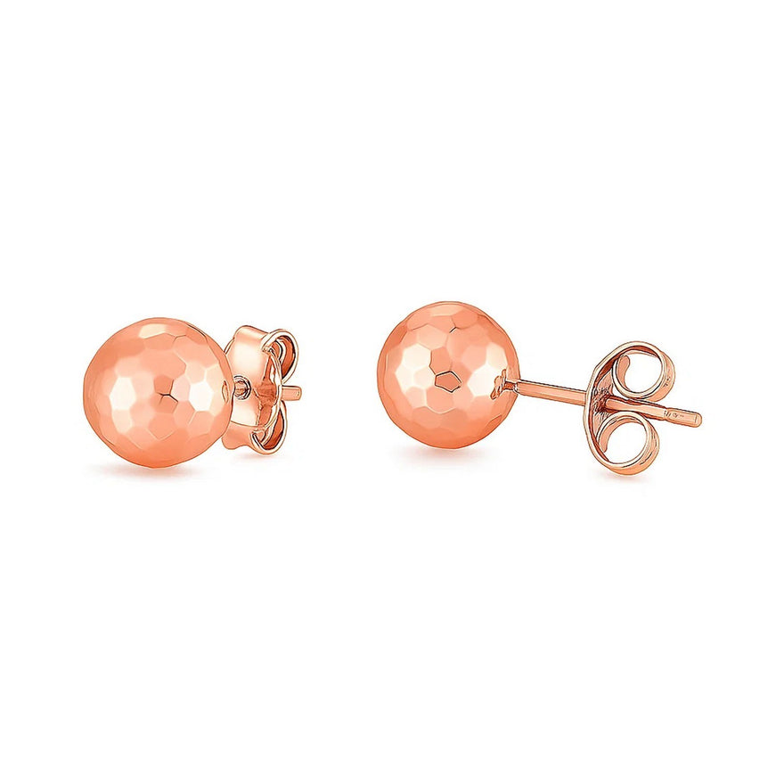 14k Rose Gold Ball Earrings with Faceted Texture