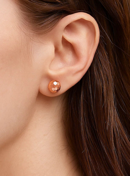 14k Rose Gold Ball Earrings with Faceted Texture