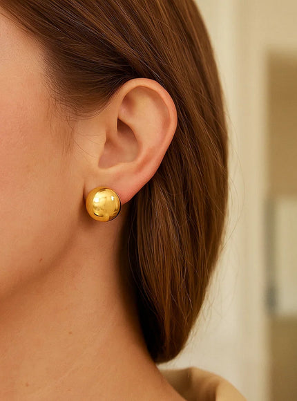 Puffed Up Button Stud Earrings in 14K Yellow Gold