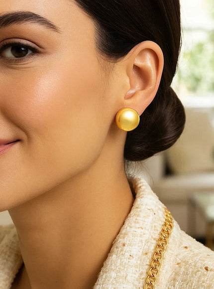 Puffed Up Button Stud Earrings in 14K Yellow Gold