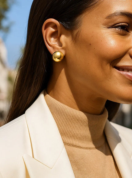 Puffed Up Button Stud Earrings in 14K Yellow Gold