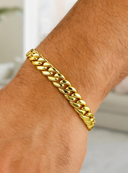 9.1mm 10k Yellow Gold Semi Solid Miami Cuban Bracelet