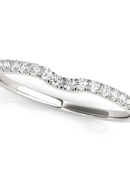 14k White Gold Curved Pave Setting Diamond Wedding Ring (1/8 cttw)