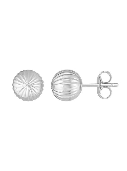 14K White Gold Ball Earrings with Linear Texture