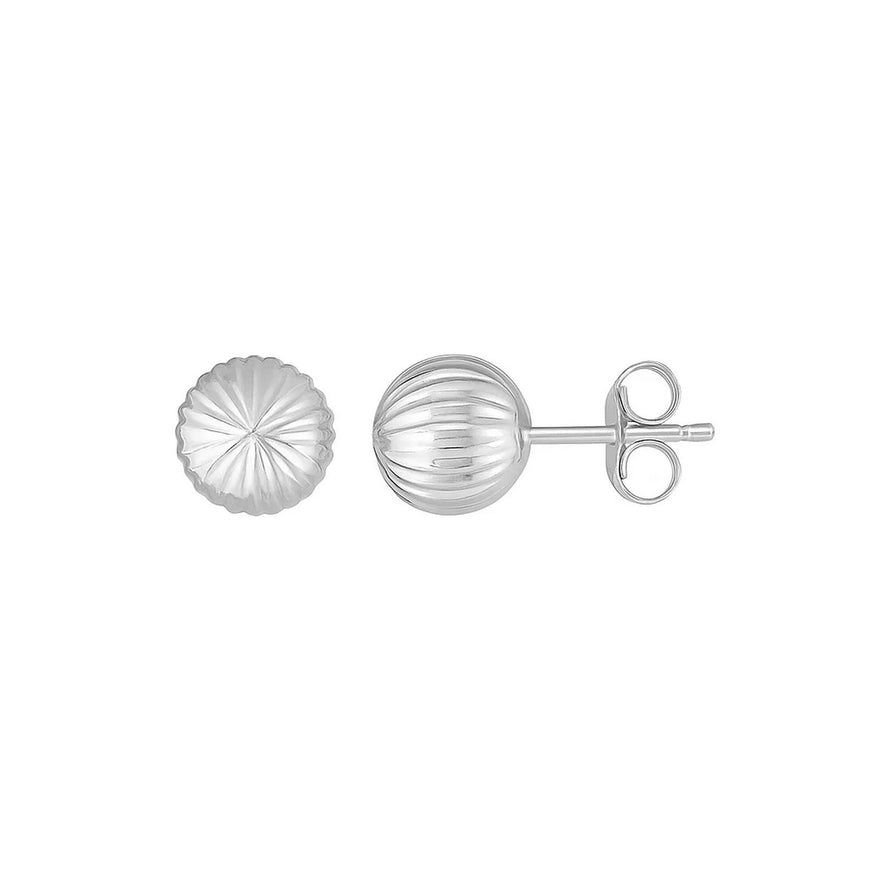 14K White Gold Ball Earrings with Linear Texture