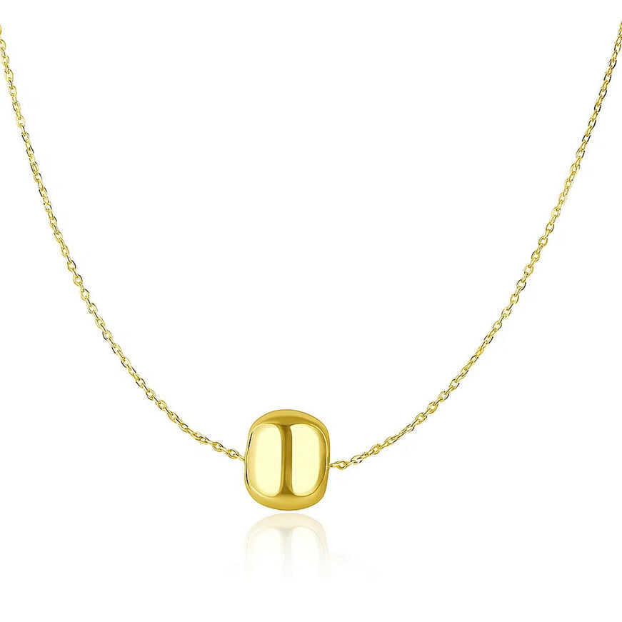14k Yellow Gold Necklace with Shiny Barrel Bead Charm