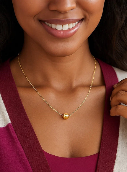 14k Yellow Gold Necklace with Shiny Barrel Bead Charm