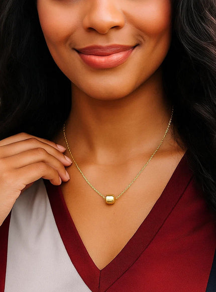 14k Yellow Gold Necklace with Shiny Barrel Bead Charm