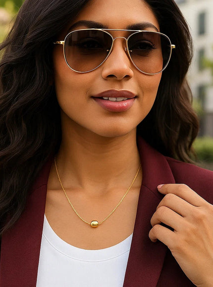 14k Yellow Gold Necklace with Shiny Barrel Bead Charm