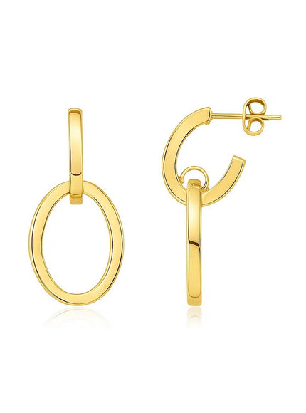 14K Yellow Gold Interlocking Drop Hoop Earrings