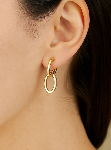 14K Yellow Gold Interlocking Drop Hoop Earrings
