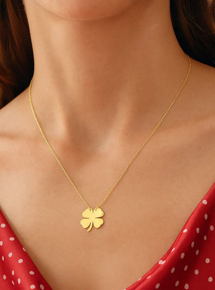14K Yellow Gold Four Leaf Clover Necklace