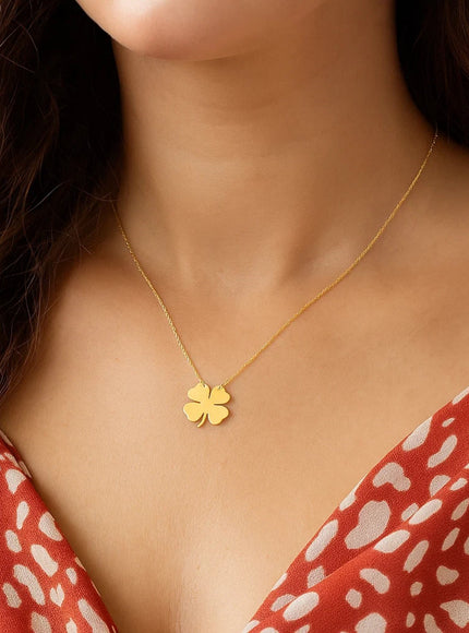 14K Yellow Gold Four Leaf Clover Necklace