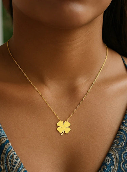 14K Yellow Gold Four Leaf Clover Necklace