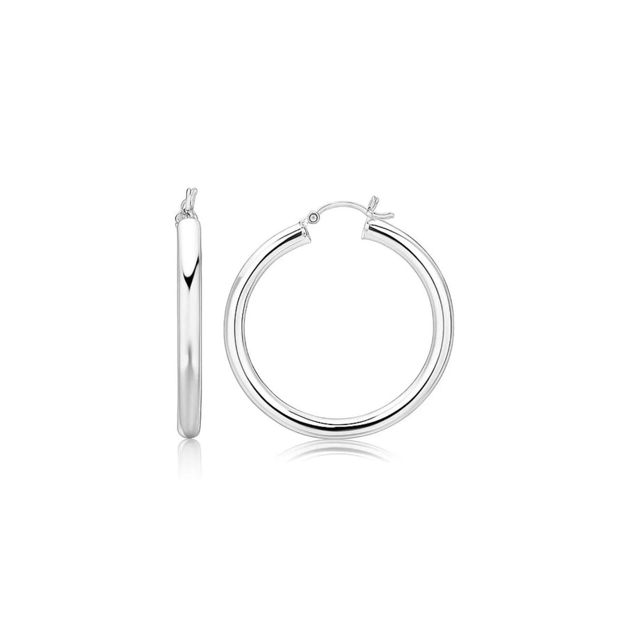 Sterling Silver Thick Rhodium Plated Polished Hoop Earrings (4x35mm)