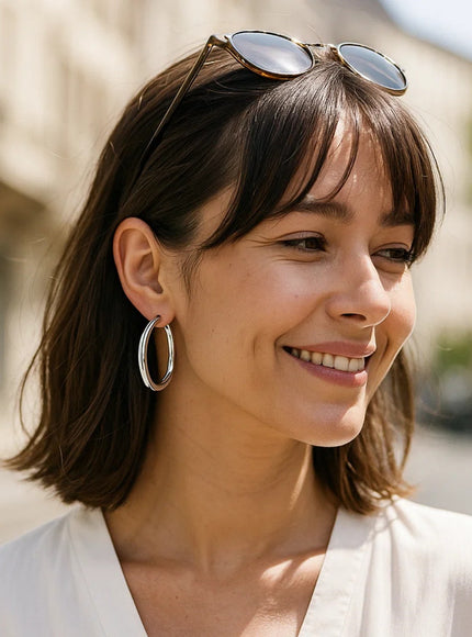 Sterling Silver Thick Rhodium Plated Polished Hoop Earrings (4x35mm)