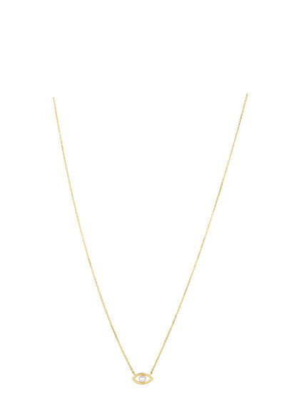14k Yellow Gold Pearl Evil Eye Necklace