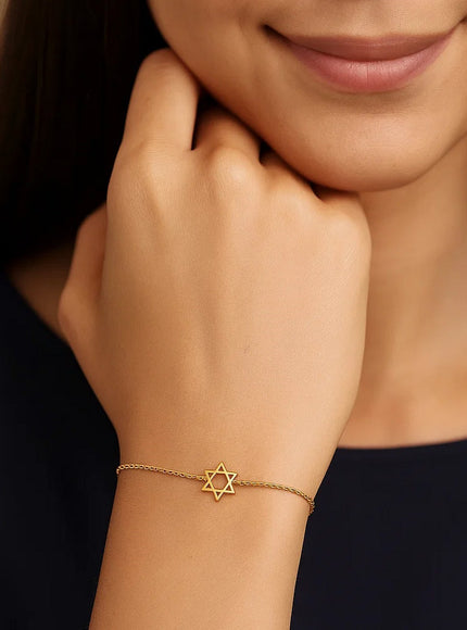 14k Yellow Gold Star of David Bracelet