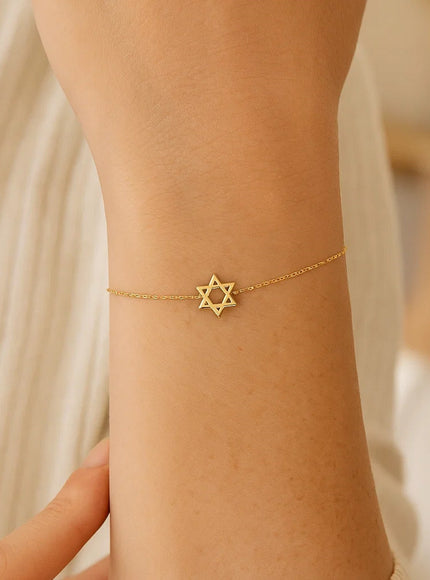 14k Yellow Gold Star of David Bracelet