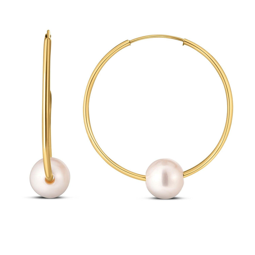 14k Yellow Gold Round Endless Pearl Earring - Ellie Belle