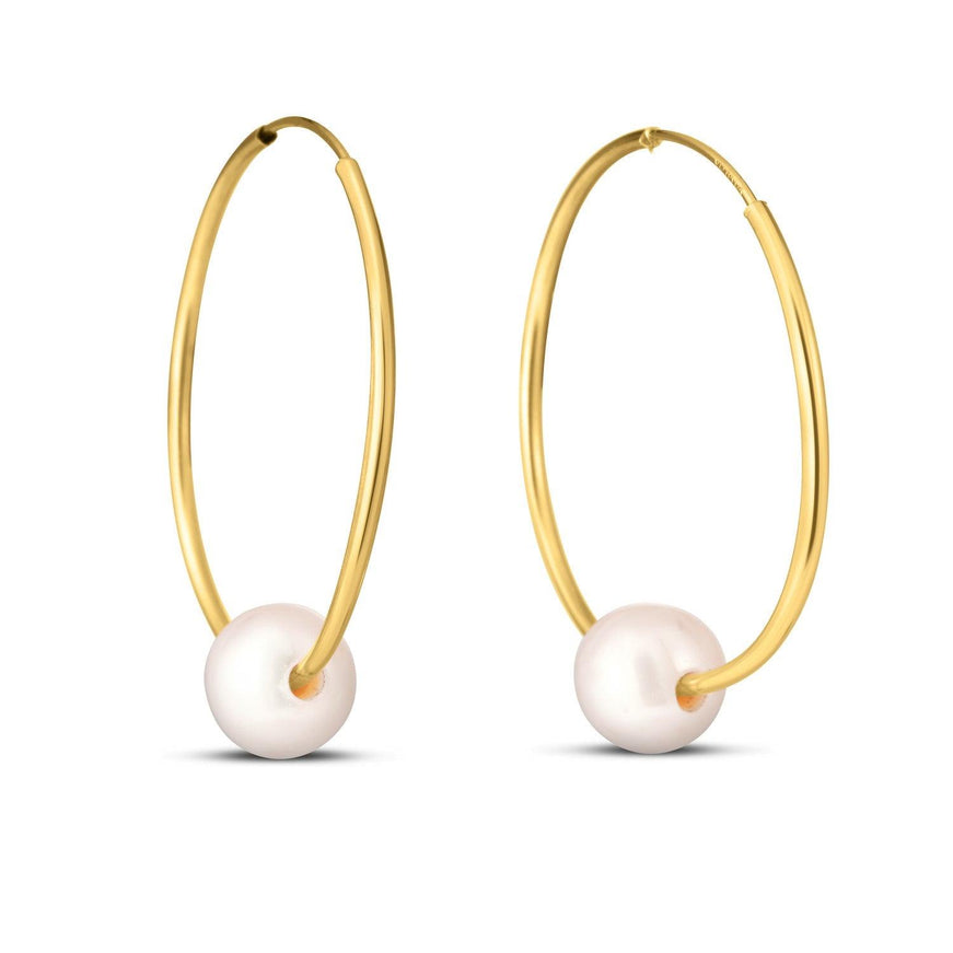 14k Yellow Gold Round Endless Pearl Earring - Ellie Belle